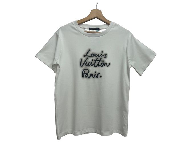 Camiseta Louis Vuitton Paris Glow Signature blanca de algodón