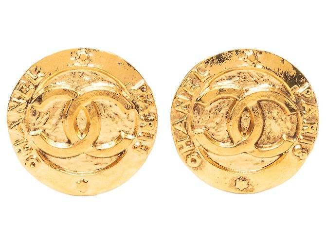 Orecchini a cerchio Chanel CC placcati oro D'oro