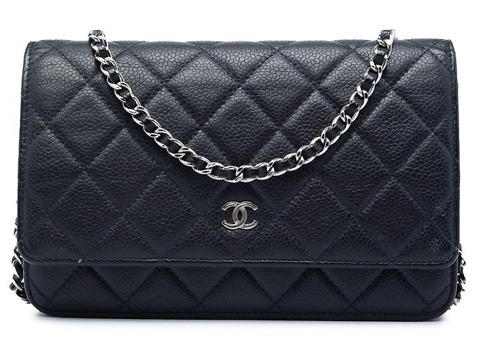 Wallet On Chain Borsa a tracolla Chanel CC Quilted Caviar nera con catena Nero