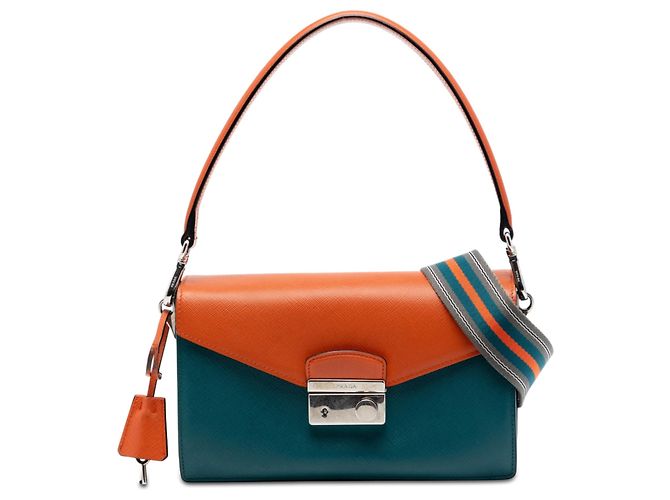 Borsa Prada Bicolor Saffiano Lux Sound Lock Blu