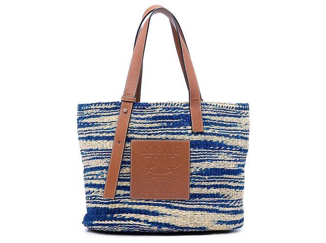 Borsa tote LOEWE Large Raffia Anagram Basket blu