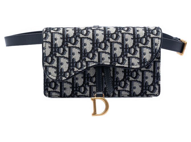 Blue Dior Oblique Canvas Saddle Belt Bag