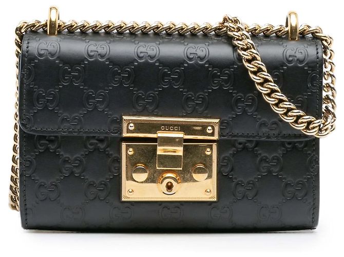 Borsa a tracolla Gucci Small Guccissima Padlock nera Nero