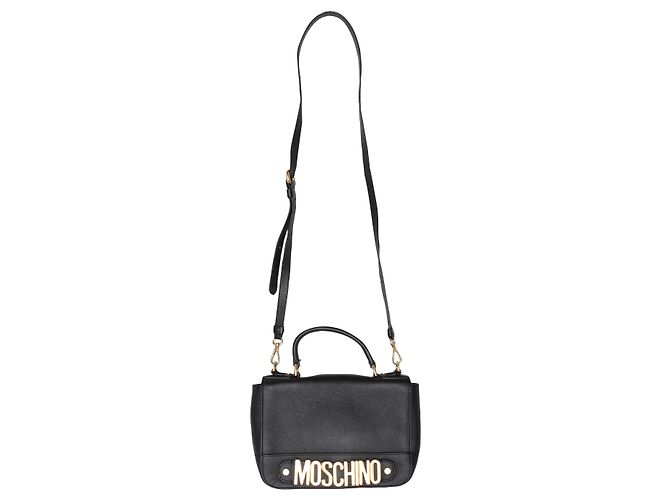 Schwarze Moschino Spellout Lederhandtasche