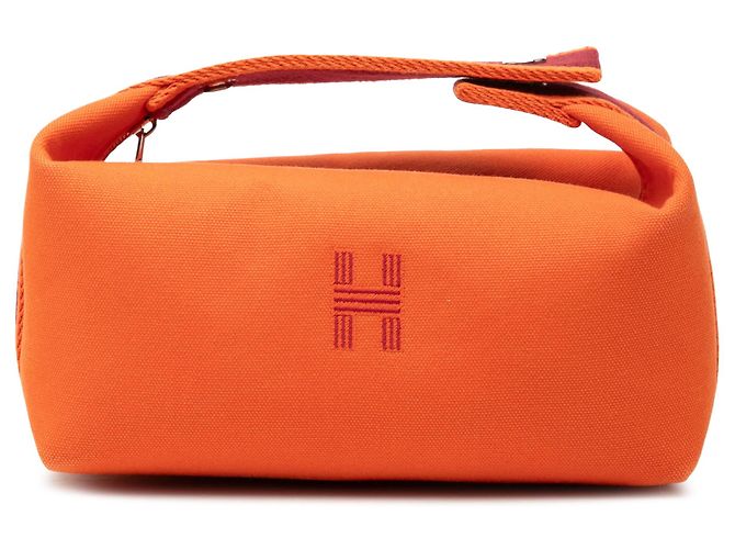 Bolsa de Vanity Orange Hermès Small Toile Bride A Brac Case Laranja