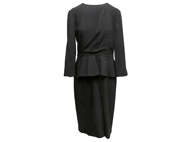 Schwarzes Gucci Langarm-Wollkleid mit Peplum Größe IT 46