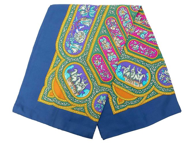 Sciarpa in seta blu Hermès Qalamdan 