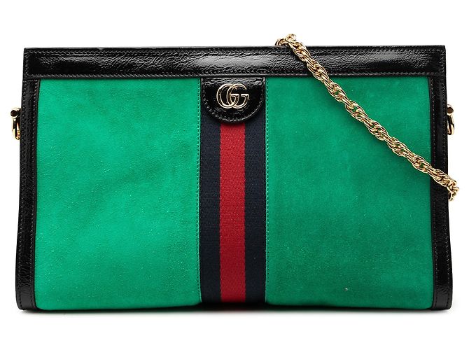 Gucci Medium Suede Web Ophidia Chain Schultertasche Grün