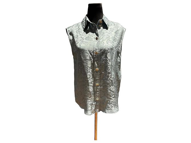 Camicetta senza maniche in broccato di seta Chanel Verde