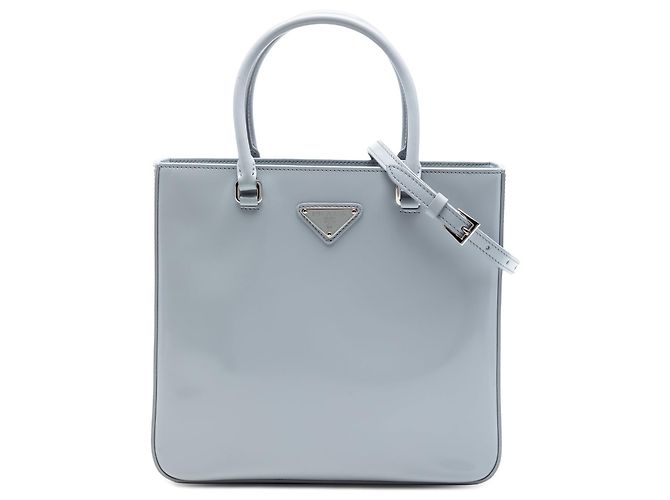 Sac à main bleu en cuir Spazzolato taille Medium Prada