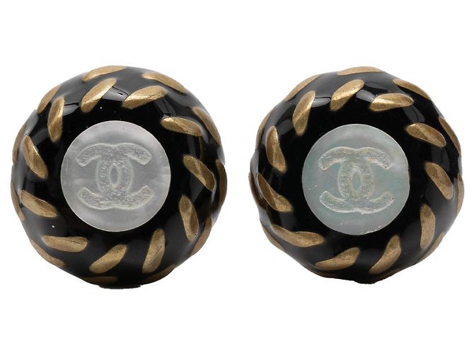 Orecchini a clip Chanel in resina nera e CC placcati oro Nero