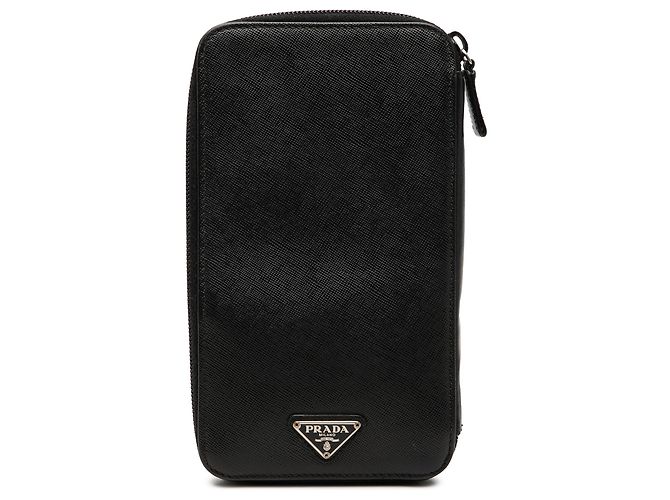 Black Prada Saffiano Zip Around Wallet Long Wallets