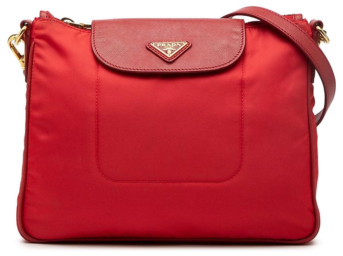 Borsa a tracolla Prada Tessuto con finiture in Saffiano rosso