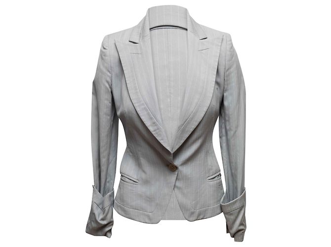 Conjunto de saia e blazer em mistura de lã e seda com risca de giz cinza Alexander McQueen Tamanho US XS/S