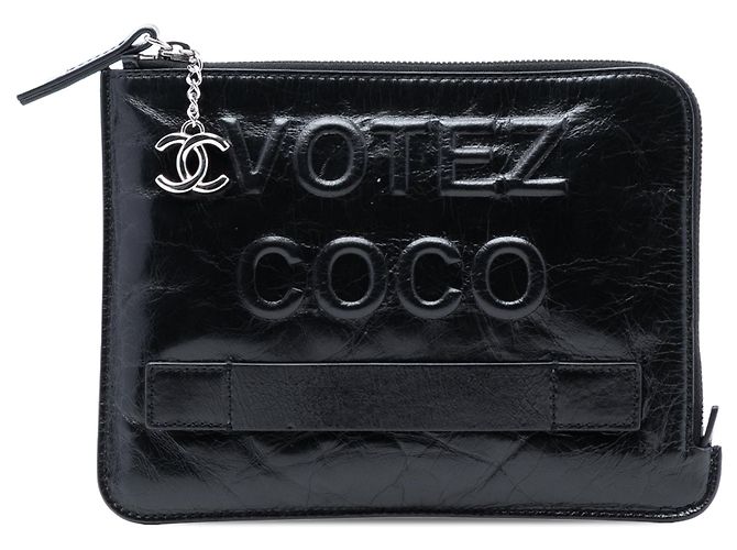 Clutch Votez Coco in pelle di vitello invecchiata nera Chanel Nero
