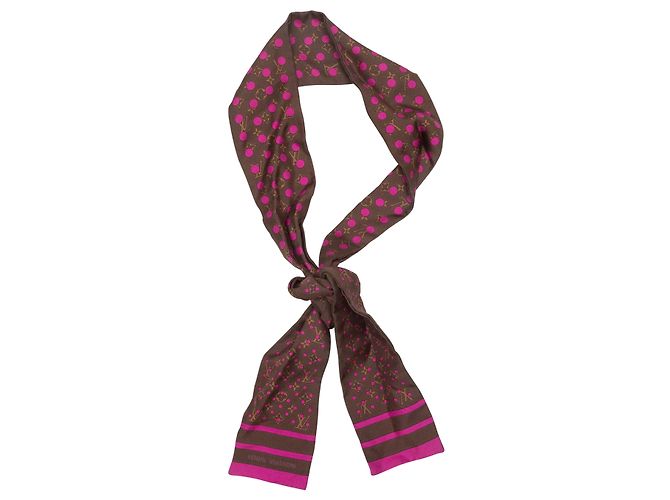 Sciarpa in seta twill marrone e magenta Louis Vuitton