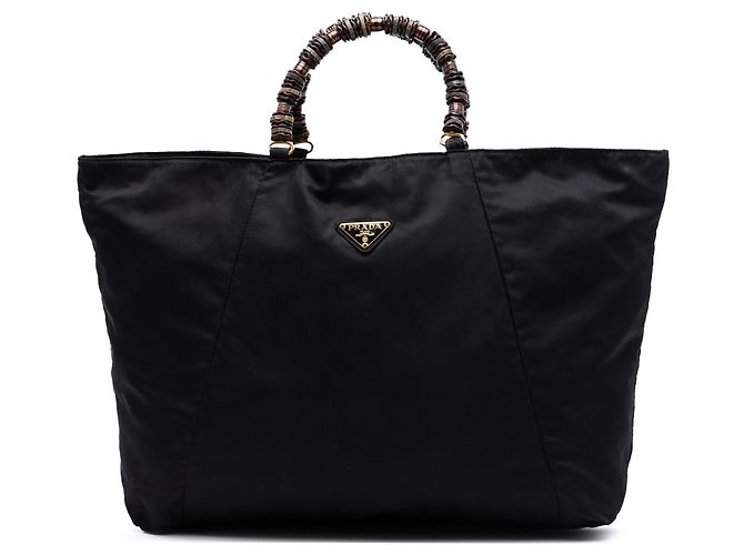 Tote Tessuto preto com alça de contas Prada