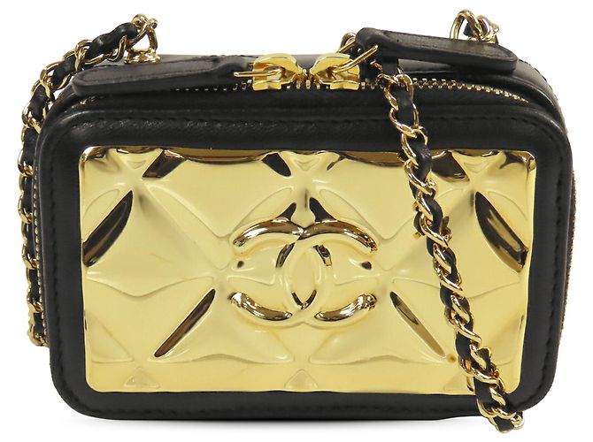 Vanity Borsa a tracolla Chanel Extra Mini CC trapuntata con placca dorata nera Nero