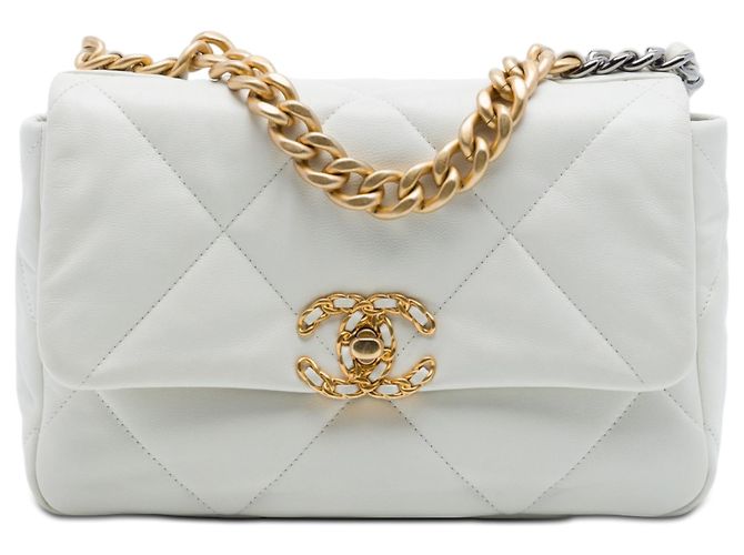 Borsa Chanel 19 in agnello bianco, misura Medium