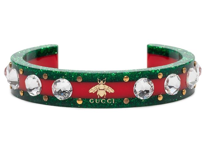 Bracciale Cuff Web Bee in Resina e Strass Rosso Gucci
