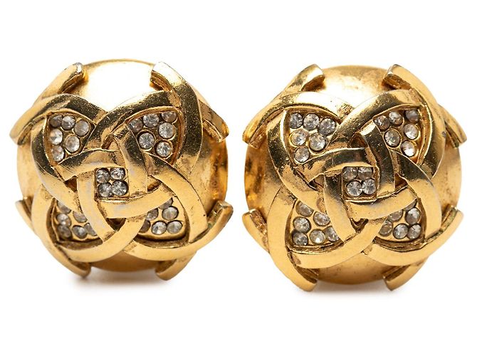 Orecchini a clip Chanel CC placcati oro con strass rotondi D'oro