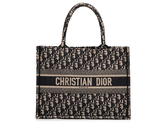 Blue Dior Medium Oblique Bestickte Canvas Book Tote Blau