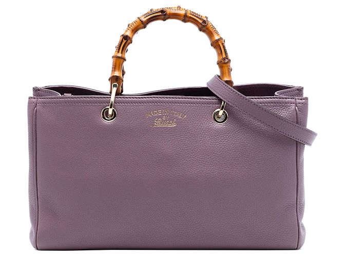 Bamboo Bolsa Shopper Gucci Medium em couro de bezerro roxo com detalhe em bambu