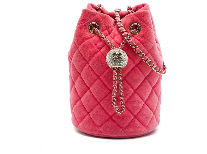 Chanel Mini Bucket Bag aus rosa Samt mit Kristallen und Perlen Crush Pink