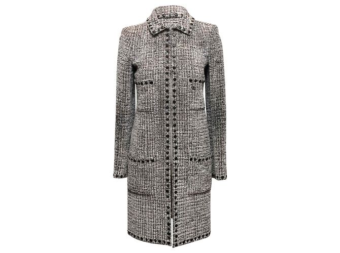 Black & White Chanel Boucle Collared Coat Size FR 36