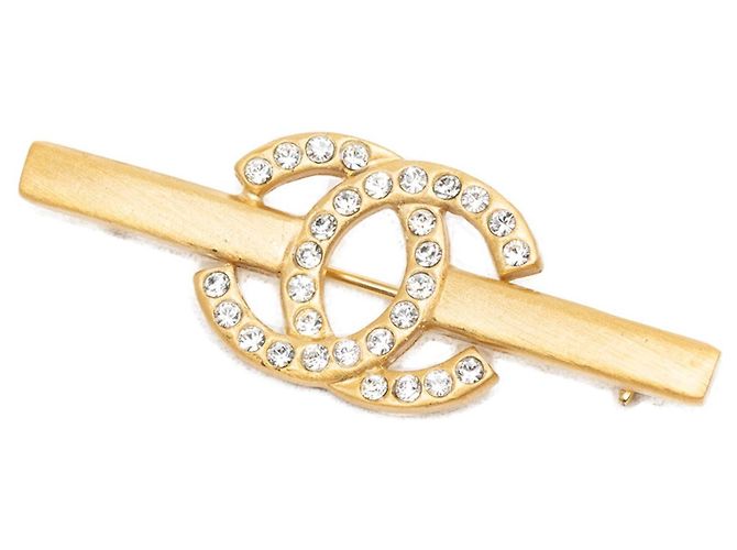 Chanel CC Bar Brosche vergoldet mit Strass Golden