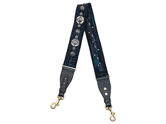 Tracolla per borsa Dior in tela ricamata e borchiata blu