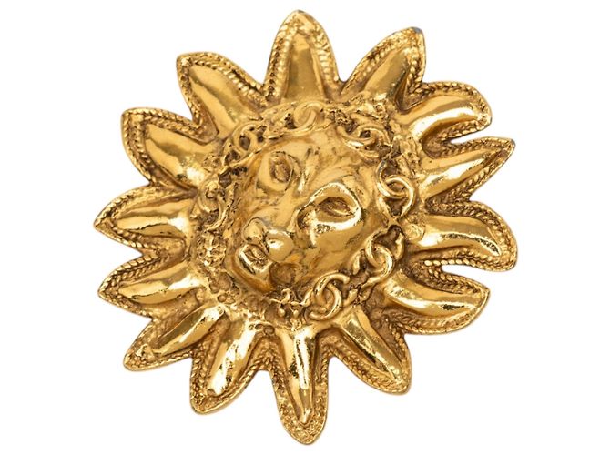 Spilla sole con testa di leone placcata oro Chanel CC D'oro