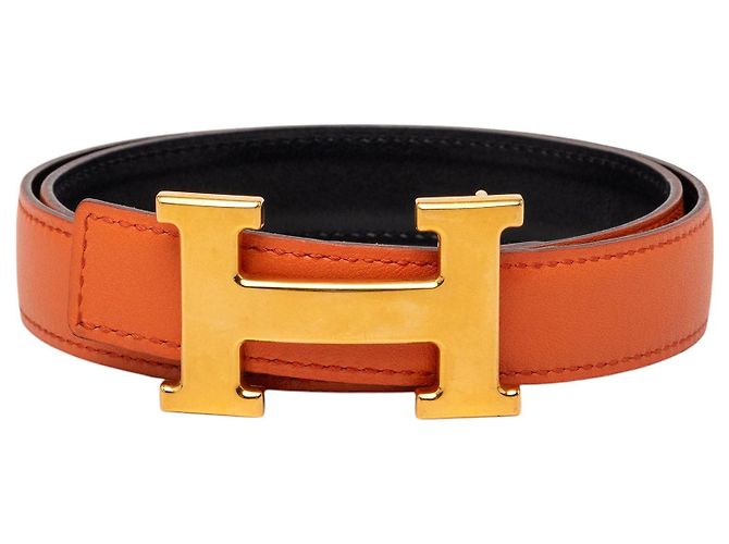 Cinturón reversible Hermès Constance H en Box Calf Naranja