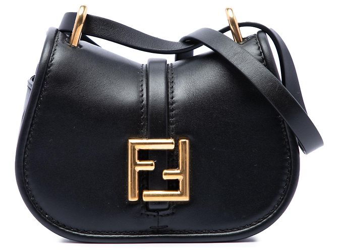 Borsa a tracolla Fendi Nano Leather FF C mon nera Nero