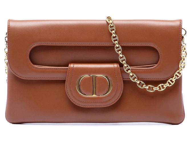 Borsa DiorDouble Chain in pelle di vitello marrone Dior Medium