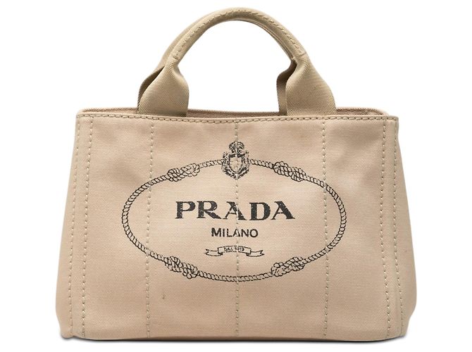 Borsa Tote e Borsa Satchel Prada Small Canvas Canapa Logo beige