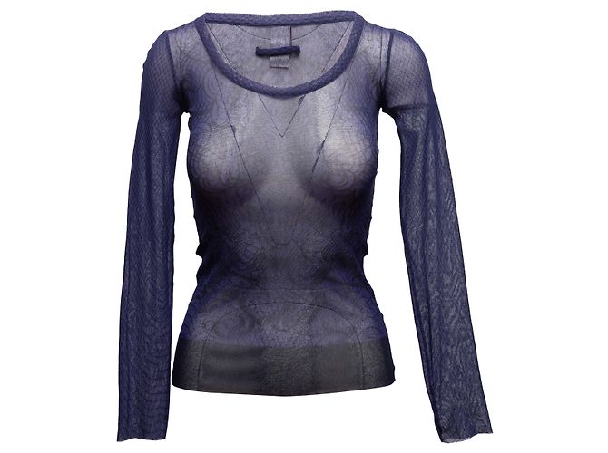 Langarm-Mesh-Oberteil Jean Paul Gaultier Soleil Navy Größe US S