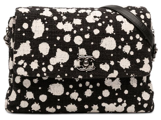 Borsa a tracolla Chanel CC Tweed nera con schizzi di vernice Nero