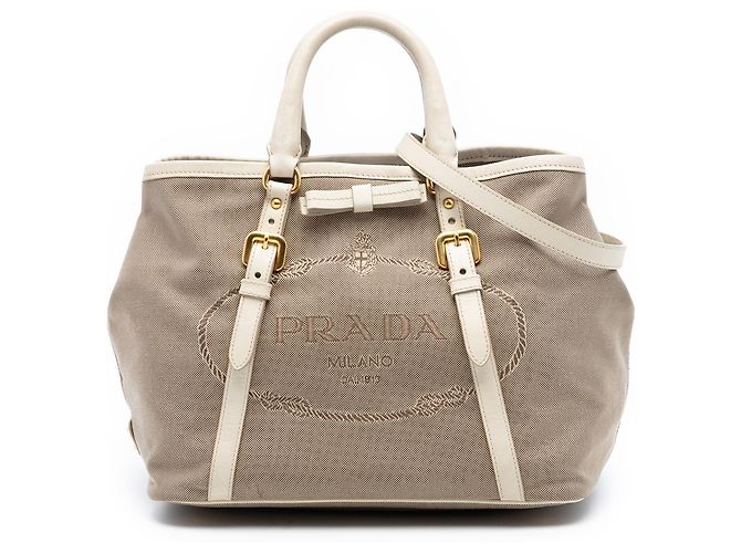 Brown Prada Canvas Canapa Logo Bow Satchel