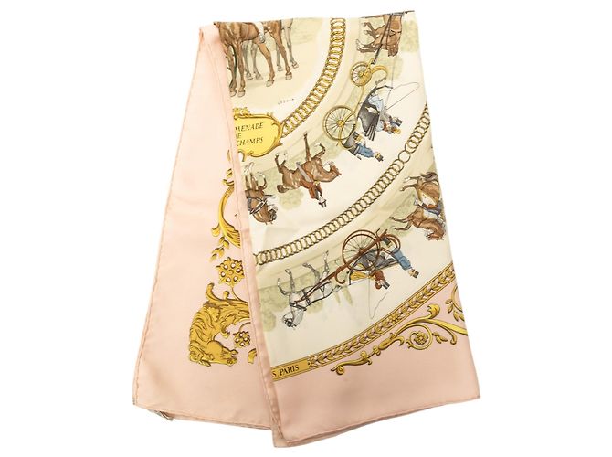 Sciarpa in seta rosa Hermès La Promenade de Longchamps 90