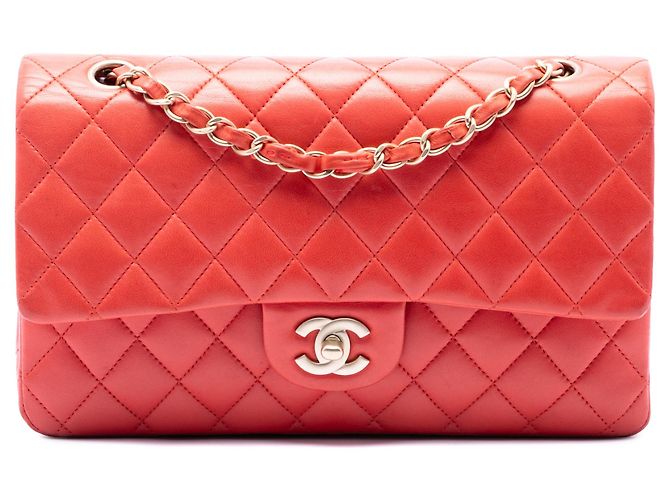 Borsa a tracolla Chanel Medium Classic Lambskin Double Flap Arancione