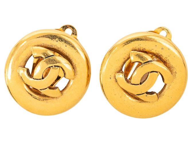 Orecchini a cerchio Chanel CC placcati oro D'oro
