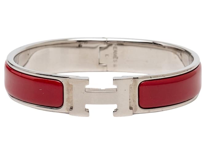 Pulseira Hermès Narrow Enamel Clic H PM Brincos de Festa Vermelho 