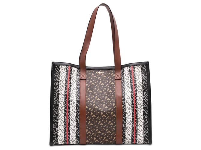 Burberry TB Monogram E Canvas Stripe Book Tote braun
