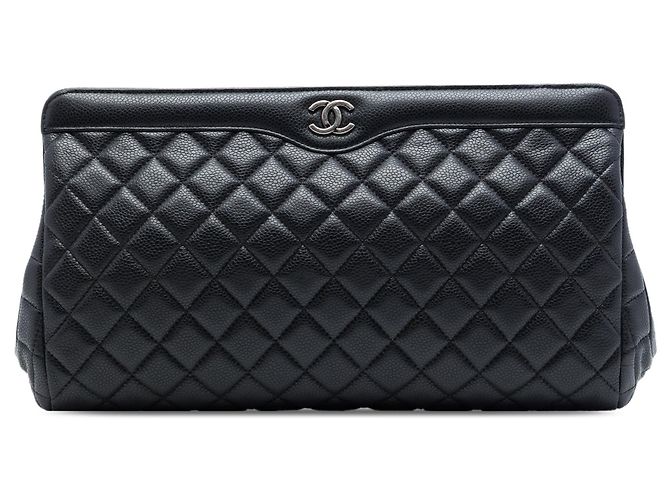 Chanel Large CC gesteppte Caviar Frame Clutch in Schwarz