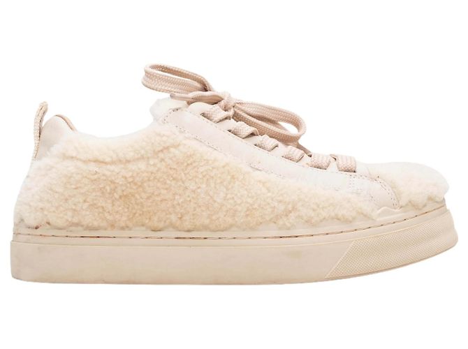 Chloé Baskets basses en cuir et shearling couleur crème Chloe Taille 36 Beige