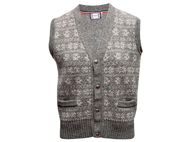 Grey Moncler Wool Patterned Button-Up Vest Size US S