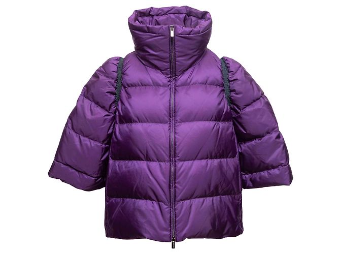 Purple Miu Miu Spring/Summer 2014 Three-Quarter Sleeve Down Puffer Jacket Size IT 46