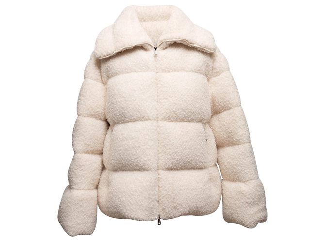 Cream Moncler Sherpa Down Puffer Jacket Designer Size 5 White