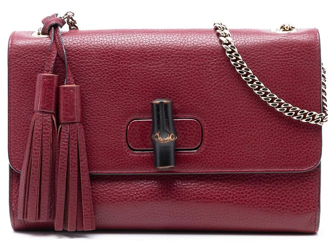 Borsa a tracolla Gucci Medium Leather Miss Bamboo rossa Rosso